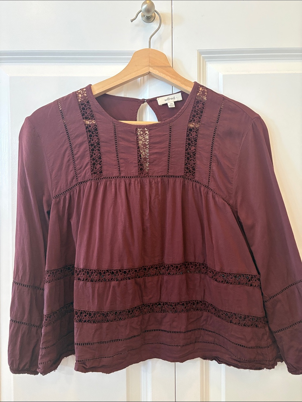 Wilfred Wine Lace-Trim Long-Sleeve Blouse